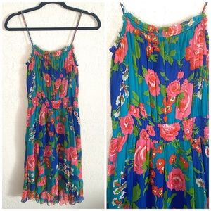 Ella Moss Rosa Blue and pink rose spaghetti strap midi dress